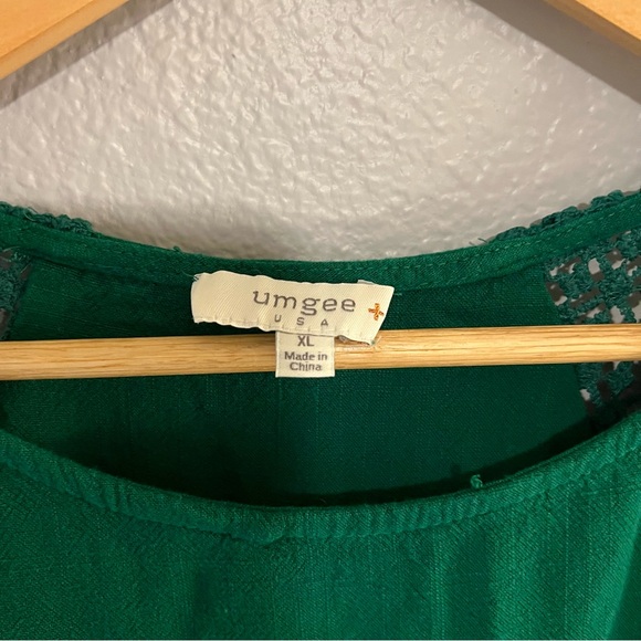 Umgee Green Floral Crochet Fringe Top XL - Picture 5 of 7